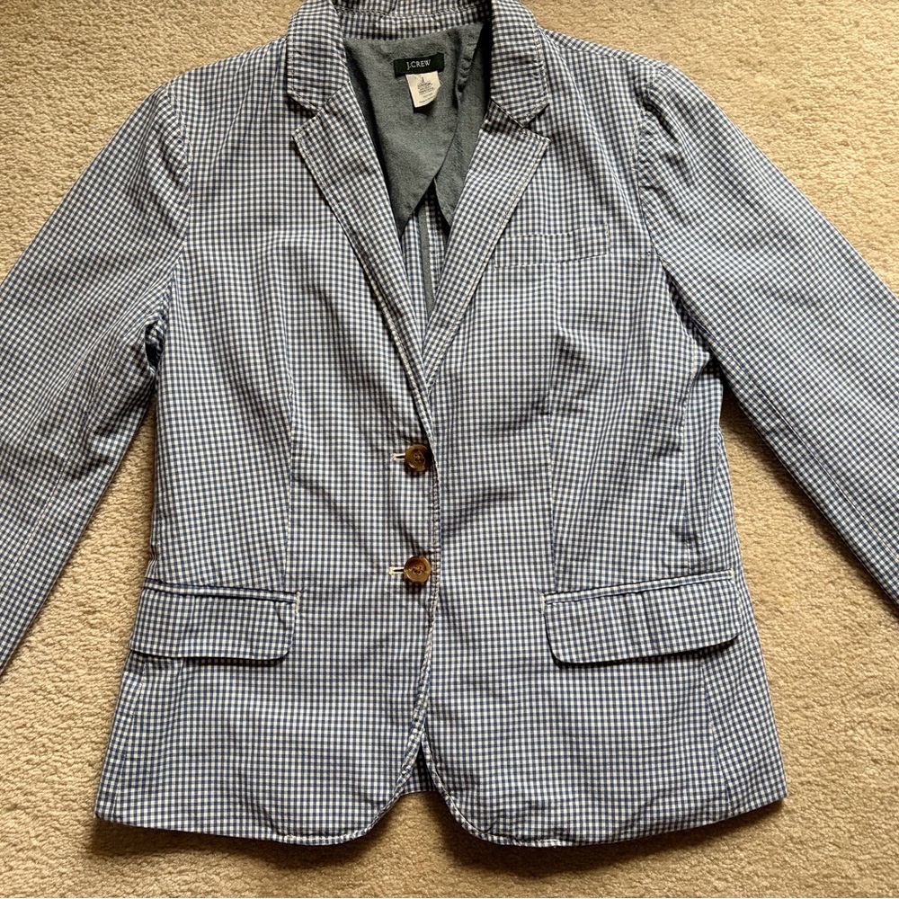 J Crew blue & white Gingham 100% cotton blazer jacket 6